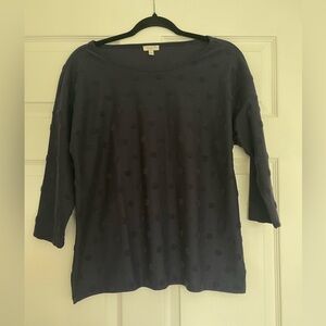 Talbots Womens Textured Polka Dot Top 3/4 sleeves round neck navy Sz Mp